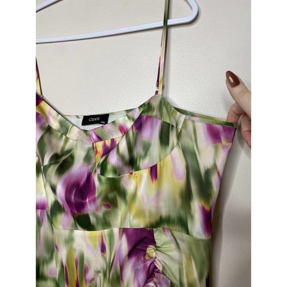 Cider | Dresses | Cider Curve Plus Illusion Ruched Midi Dress Purple Green Watercolor Corset 4xl 
